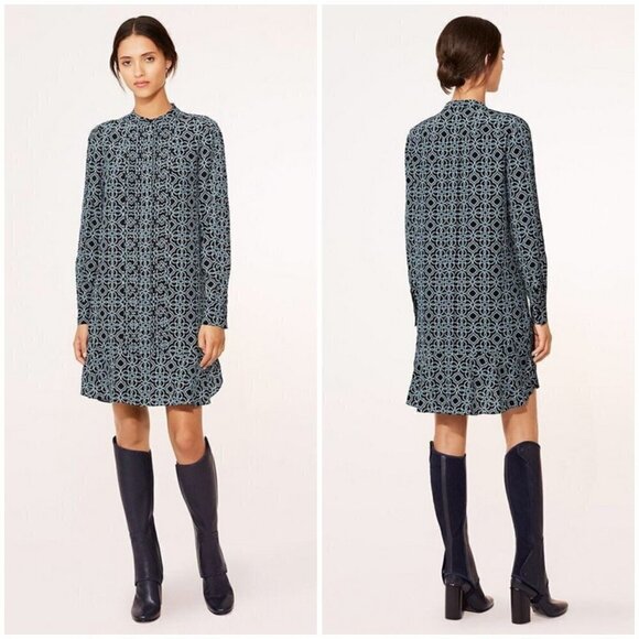 💕TORY BURCH💕 Massey Shirt Dress  ~ 100% Silk Black Pompidou 2 - Picture 1 of 14